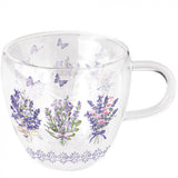 Levendulás duplafalú boroszilikát üveg csésze Lovely lavender white