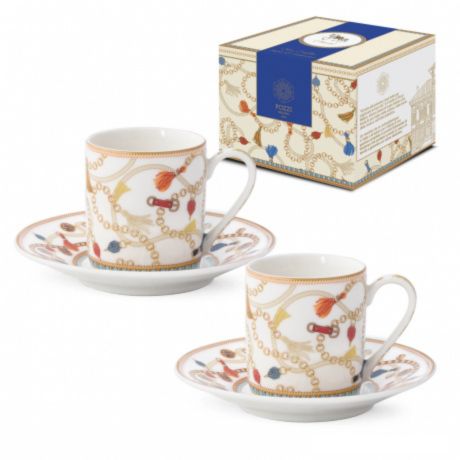Porcelán eszpresszó csésze 80 ml díszdobozban két személyes szett lovas mintával Cheval