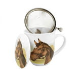 Lovas fémszűrős porcelán teásbögre 430 ml - díszdobozos
