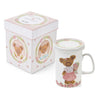 Porcelán bögre tetővel 380 ml maci virágcsokorral Sweet Bear díszdobozban