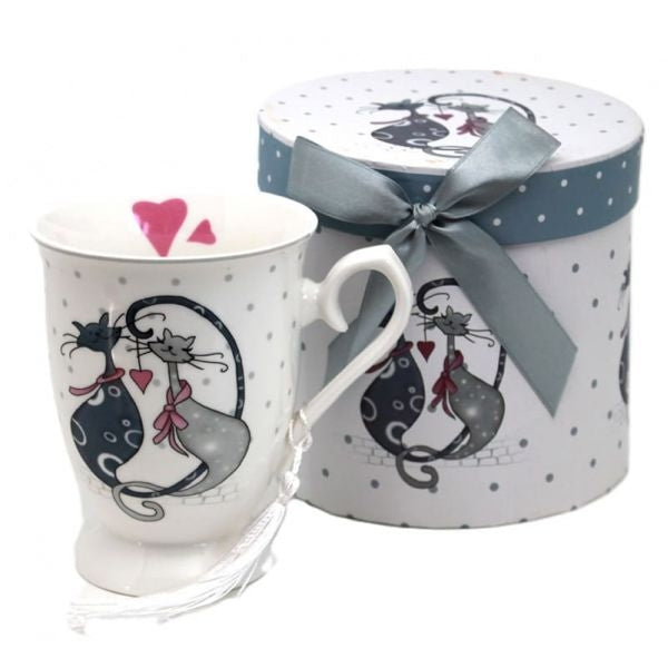 Szerelmes macskás porcelán bögre díszdobozban - 330 ml