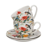 Madaras virágos porcelán csésze aljjal 270 ml 2 személyes készlet díszdobozban
