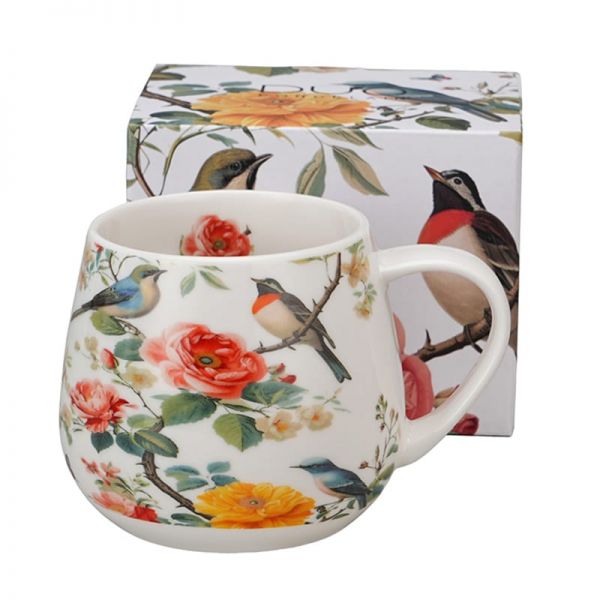 Madaras virágos porcelán öblös bögre díszdobozban - 430 ml