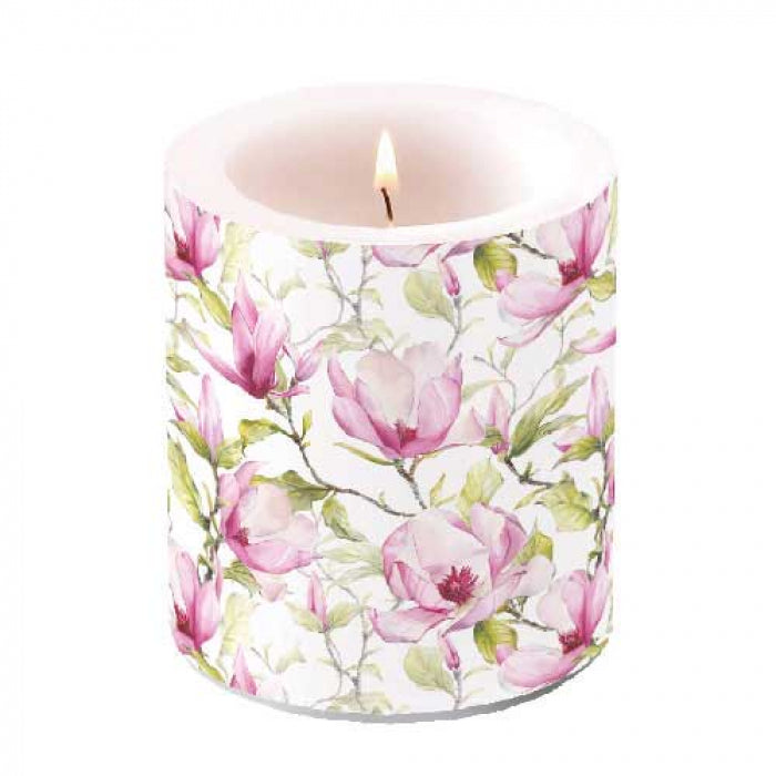 Gyertya Magnólia virágos átvilágítós viaszgyertya közepes Blooming magnolia