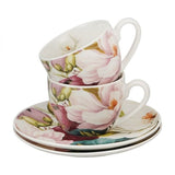 Magnólia virágos porcelán espresso kávéscsésze aljjal 110 ml – 2 személyes – díszdobozos