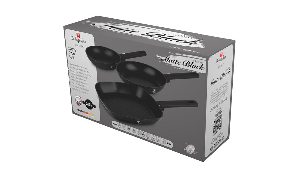Matt fekete indukciós 3 részes serpenyő szett Berlinger Haus Matte Black