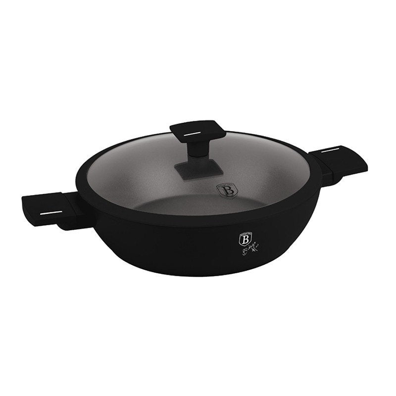 Matt fekete indukciós tapadásmentes alacsony lábas fedővel 3,8 L Berlinger Haus Matte Black