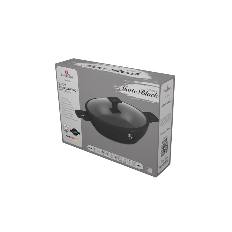Matt fekete indukciós tapadásmentes alacsony lábas fedővel 4,2 L Berlinger Haus Matte Black