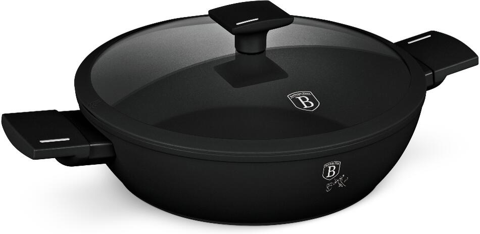 Matt fekete indukciós tapadásmentes alacsony lábas fedővel 4,2 L Berlinger Haus Matte Black