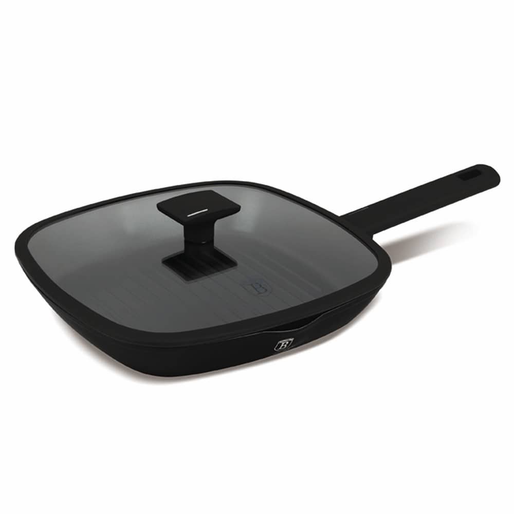 Matt fekete indukciós tapadásmentes grill serpenyő fedővel 28 cm Berlinger Haus Matte Black