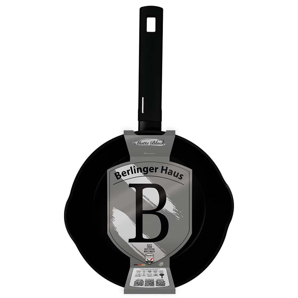 Matt fekete indukciós tapadásmentes mély serpenyő dupla kiöntő csőrrel 24 cm Berlinger Haus Matte Black