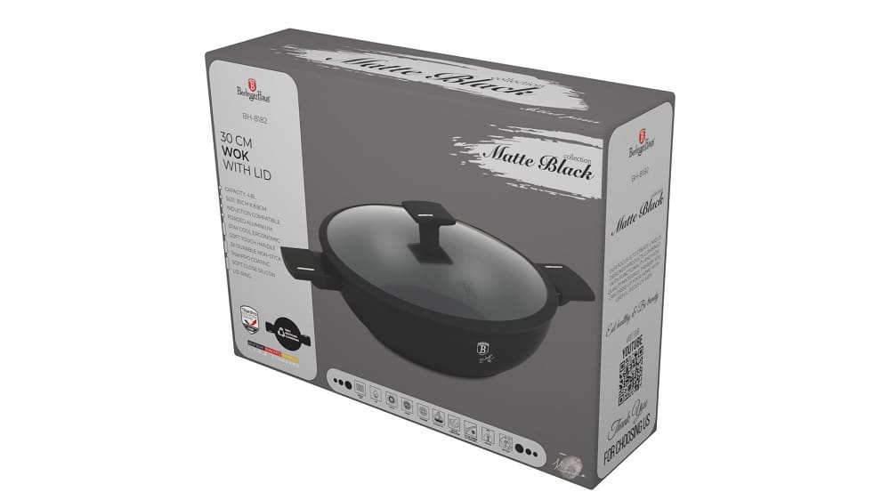 Matt fekete indukciós tapadásmentes Wok fedővel 30 cm Berlinger Haus Matte Black