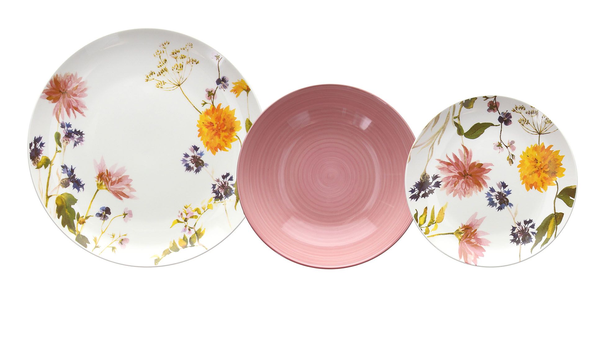 Porcelán virágos 18 részes étkészlet fehér rózsaszín Audrey