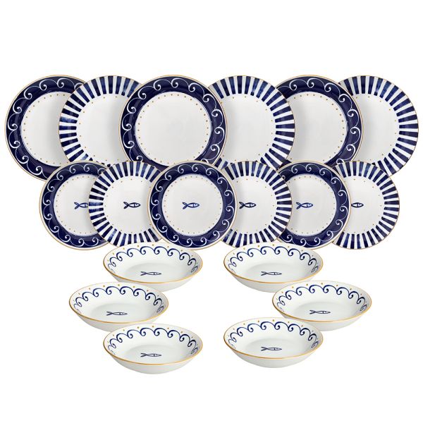 Tognana mediterrán 18 részes porcelán étkészlet szardinia hal mnitás