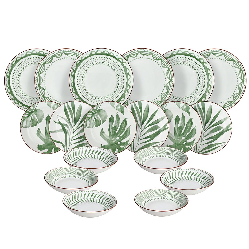 Tognana 18 részes porcelán étkészlet trópusi leél mintás
