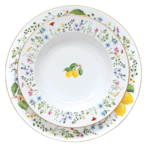 Étkészlet Mediterrán porcelán citrom mélytányér Fleurs et Citrons