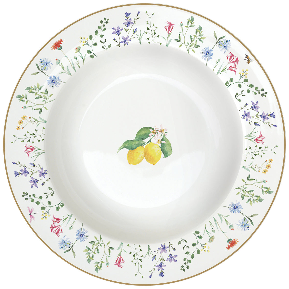 Étkészlet Mediterrán porcelán citrom mélytányér Fleurs et Citrons