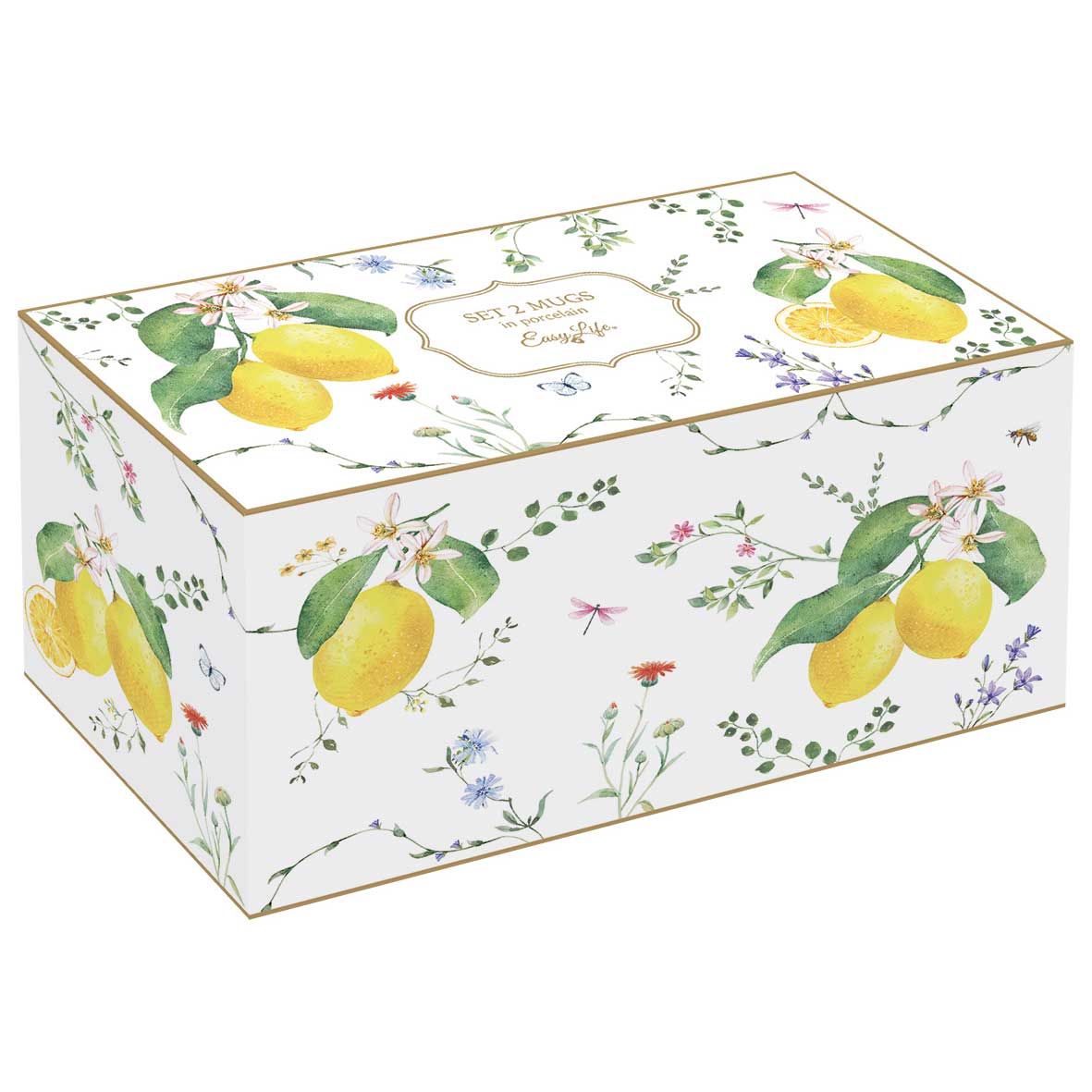 Bögre Mediterrán porcelán citrom mintás bögre 2 db szett Fleurs et Citrons