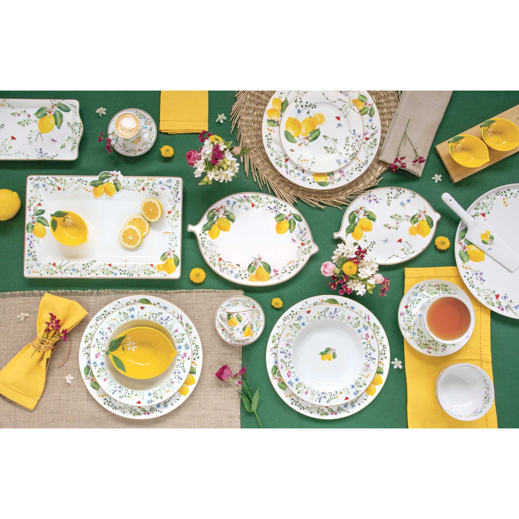 Étkészlet Mediterrán porcelán citrom mintás desszertes tányér Fleurs et Citrons