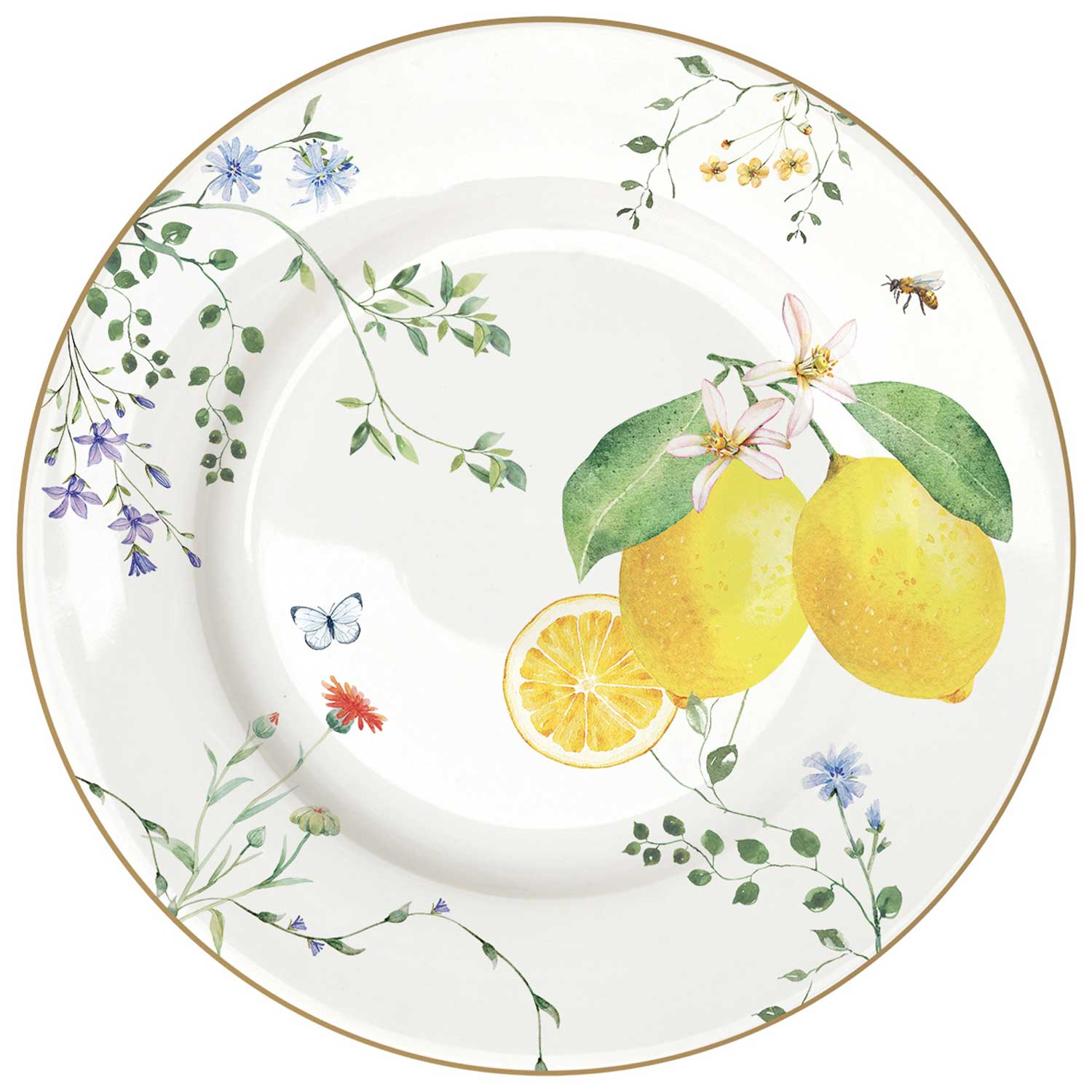 Étkészlet Mediterrán porcelán citrom mintás desszertes tányér Fleurs et Citrons