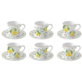 Bögre, csésze alj Mediterrán porcelán citrom mintás kávés csésze 6 személyes szett Fleurs et Citrons