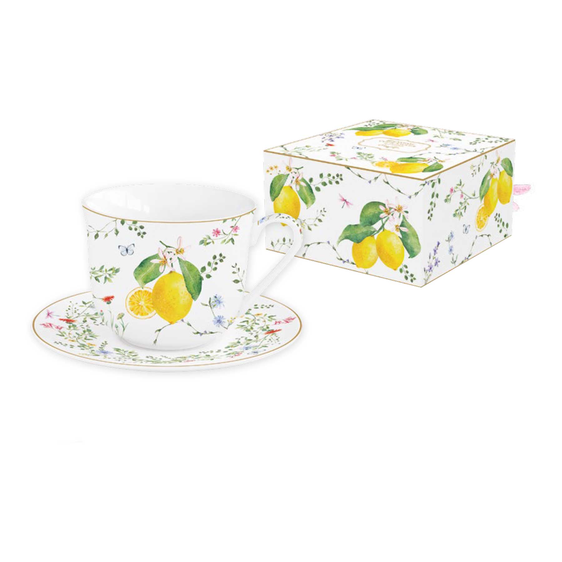 Bögre, csésze alj Mediterrán porcelán citrom mintás nagy reggeliző csésze Fleurs et Citrons