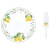 Tortatál Mediterrán porcelán citrom mintás tortatál lapáttal 32 cm Fleurs et Citrons