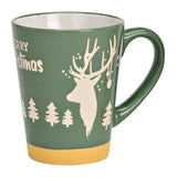 Karácsonyi porcelán bögre - 250 ml - szarvasos zöld