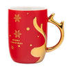Szarvasos karácsonyi porcelán bögre arany színű füllel - 400 ml - piros