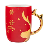 Szarvasos karácsonyi porcelán bögre arany színű füllel - 400 ml - piros