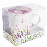 Mezei virágos bögre porcelán tetővel és szűrővel - 300 ml - rózsaszín