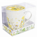 Mezei virágos porcelán bögre porcelán tetővel és szűrővel - 300 ml - sárga