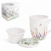 Mezei virágos bögre porcelán tetővel és szűrővel - 300 ml - zöld