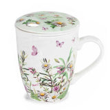 Mezei virágos bögre porcelán tetővel és szűrővel - 300 ml - zöld