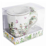 Mezei virágos bögre porcelán tetővel és szűrővel - 300 ml - zöld