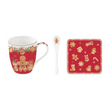Tányér, étkészlet Mézeskalács karácsonyi Porcelán bögre kanállal díszdobozban