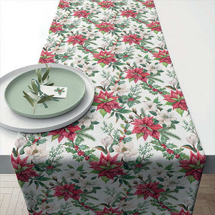 Asztali futó Mikulásvirágos karácsonyi asztali futó 40x150 cm Christmas florals