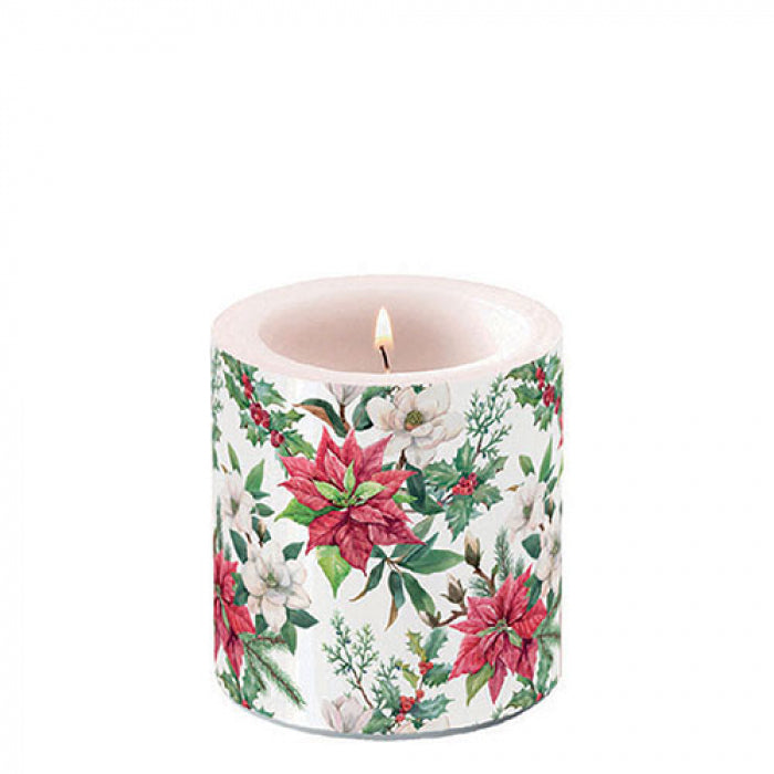Gyertya Mikulásvirágos karácsonyi átvilágítós gyertya Christmas florals kicsi