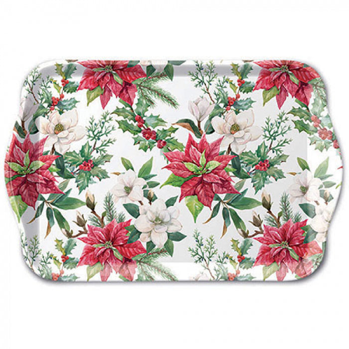 Tálca Mikulásvirágos karácsonyi műanyag kis tálca Christmas florals
