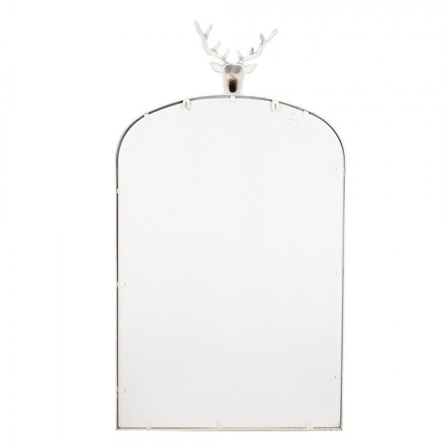 Antikolt fehér fali tükör szarvas fej motívummal fém kerettel 58x10x105 cm
