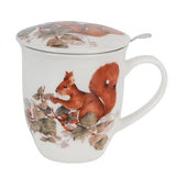 Mókusos porcelán bögre tetővel és fémszűrővel – 400 ml – díszdobozos