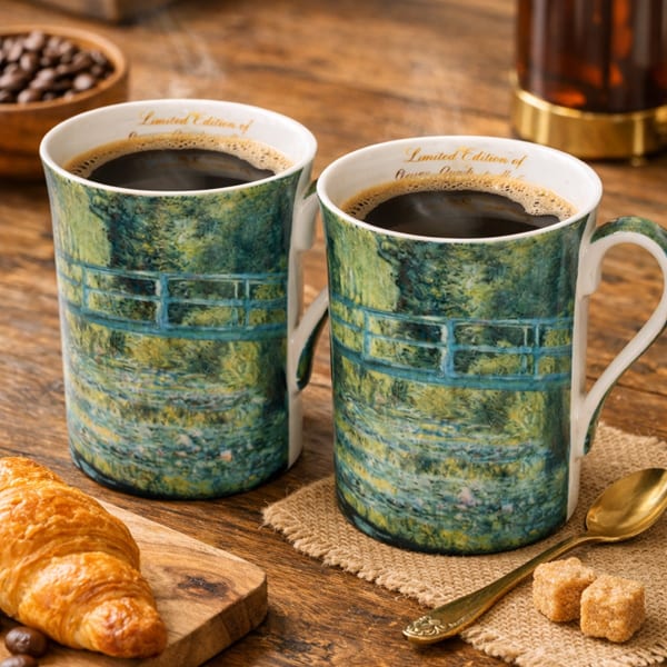 Porcelán bögre szett 300 ml - szív díszdobozos - Monet Híd a tavirózsák felett