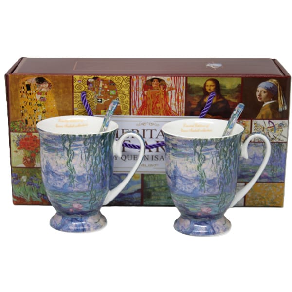 Monet porcelán bögre szett kanállal díszdobozban - 300 ml - Vizililiomok