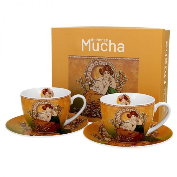 Mucha porcelán csésze aljjal- 270 ml - 2 személyes készlet - Topáz