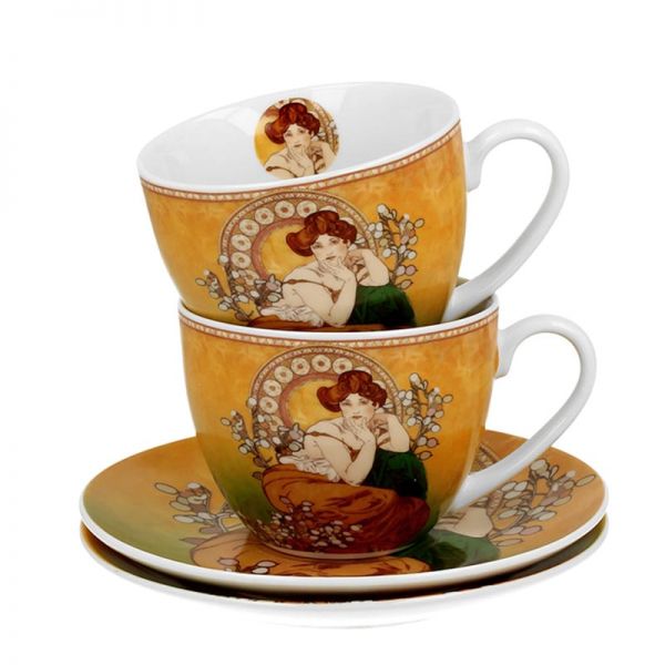 Mucha porcelán csésze aljjal- 270 ml - 2 személyes készlet - Topáz