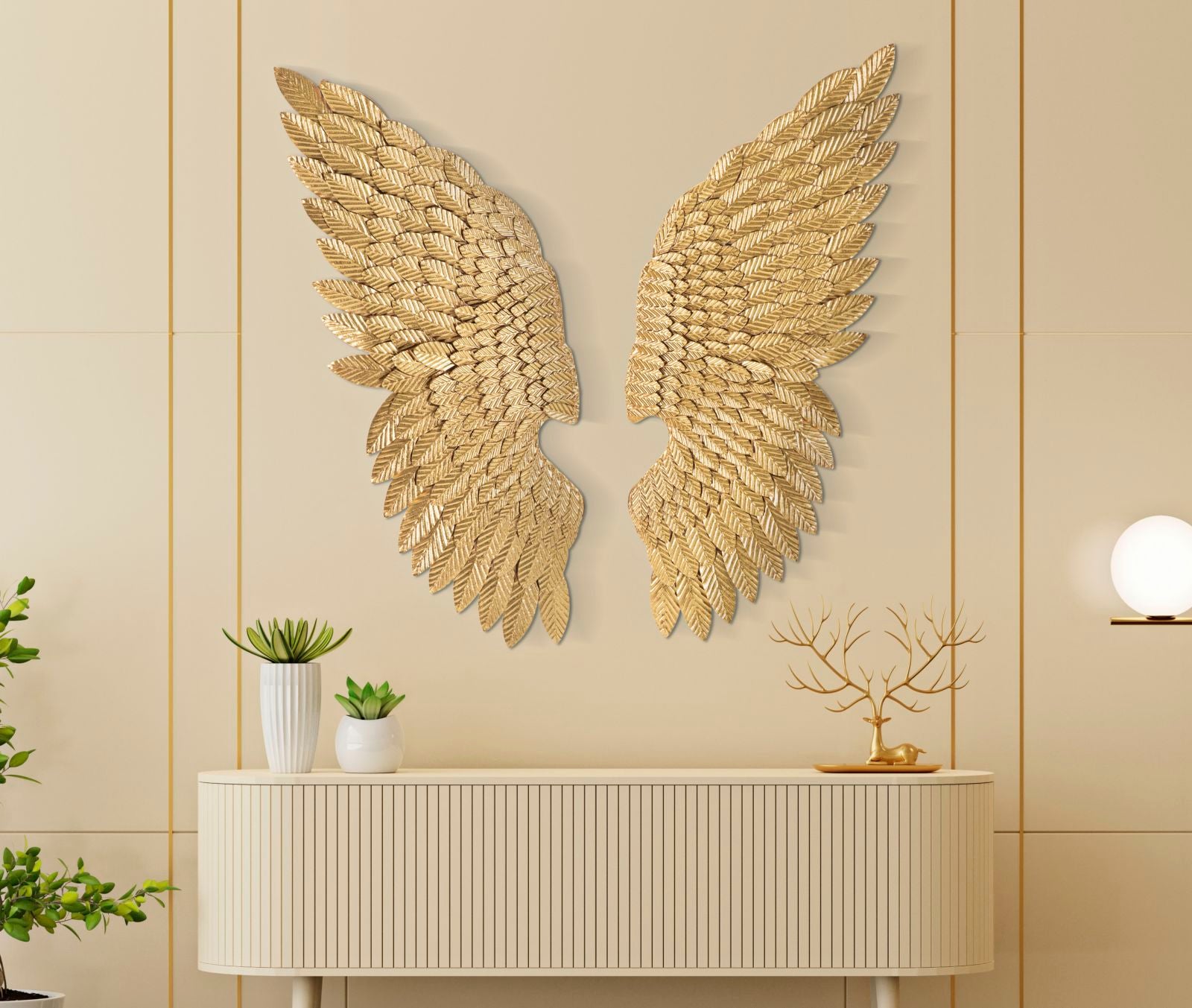 Nagyméretű angyalszárny arany színű fali dekoráció 37,5 × 3 × 100 cm