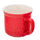 Bögre Nagyméretű karácsonyi piros porcelán bögre fenyőfás 580 ml