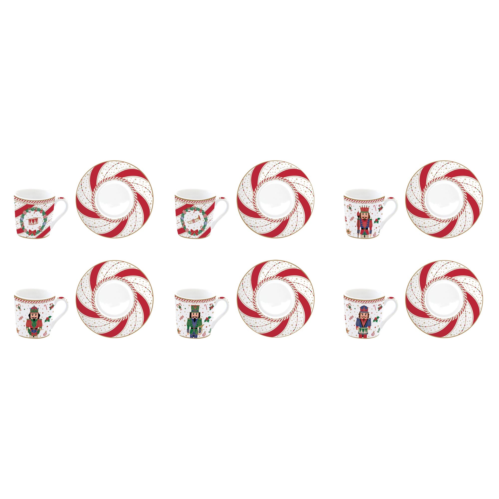 Bögre, csésze Nutcracker Twist karácsonyi porcelán 6 személyes kávés csésze szett díszdobozban