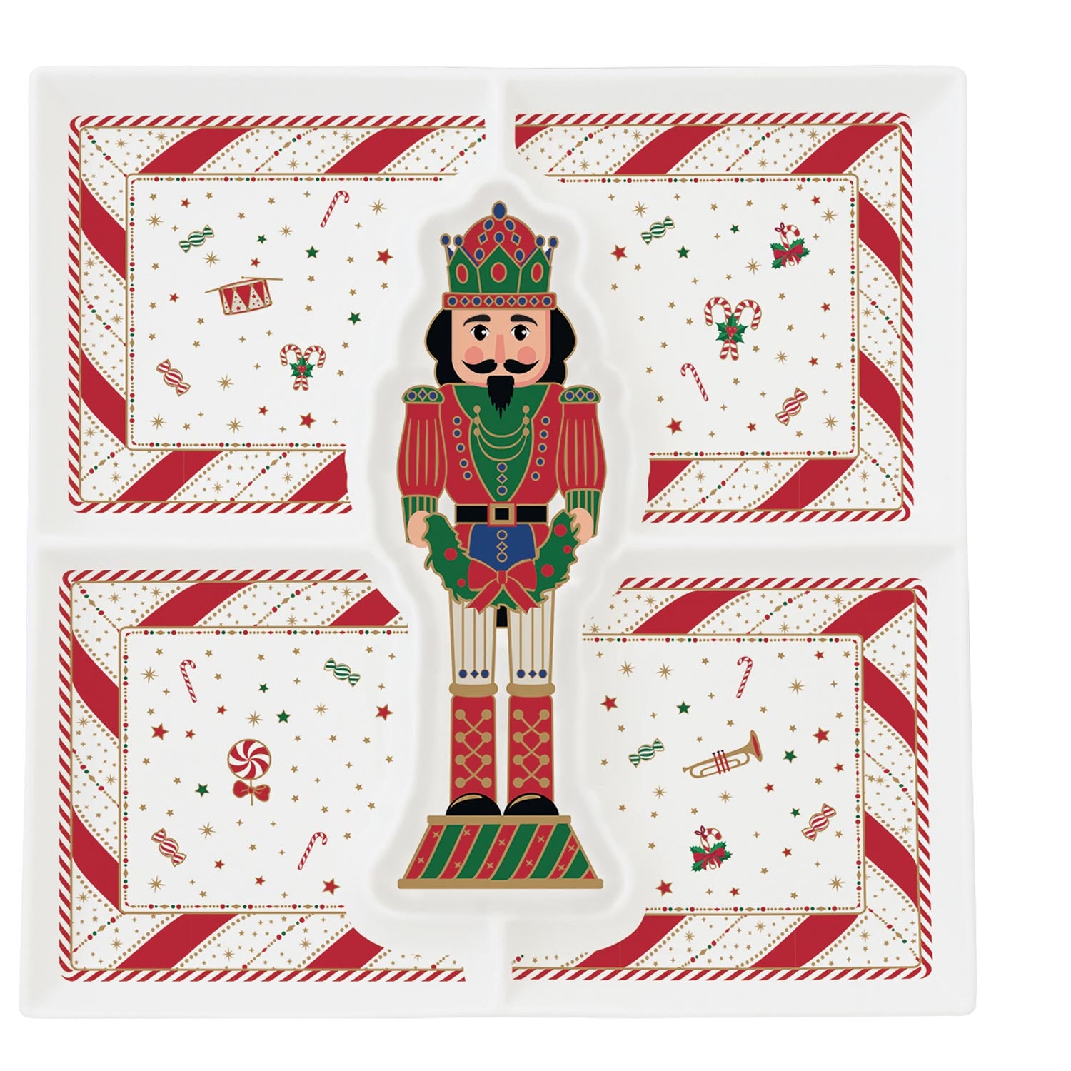 Tálka Nutcracker Twist karácsonyi porcelán két részes tálca közepén diótörő