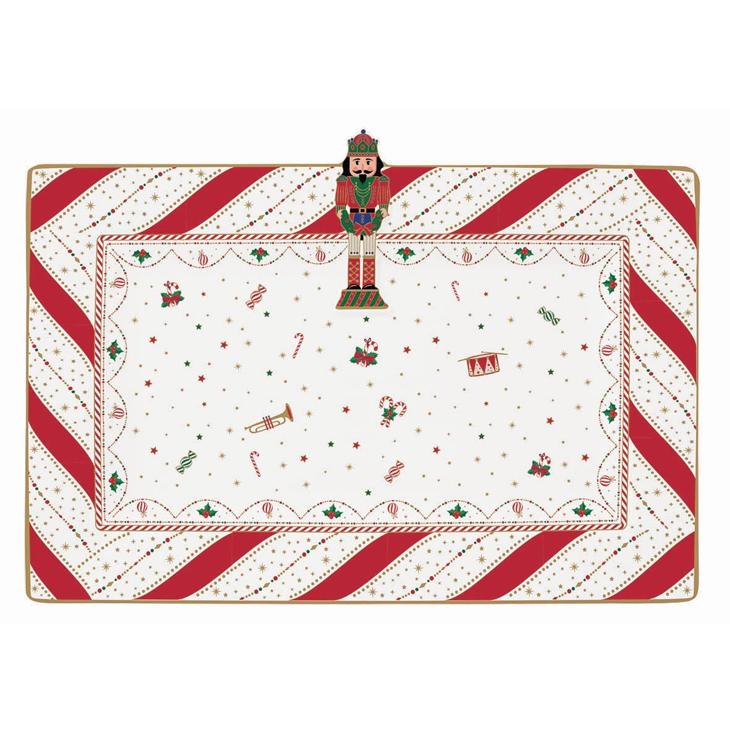 Tálka Nutcracker Twist karácsonyi porcelán tálca diótörő dísszel 36x24